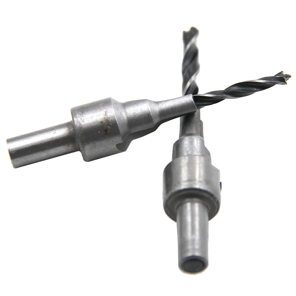 2PC Two Edge Three Step Woodworking Three Point Countersunk Hole Drill 4/5mm Self Centering Cone Hole Drill Bit Wrench Tool Set