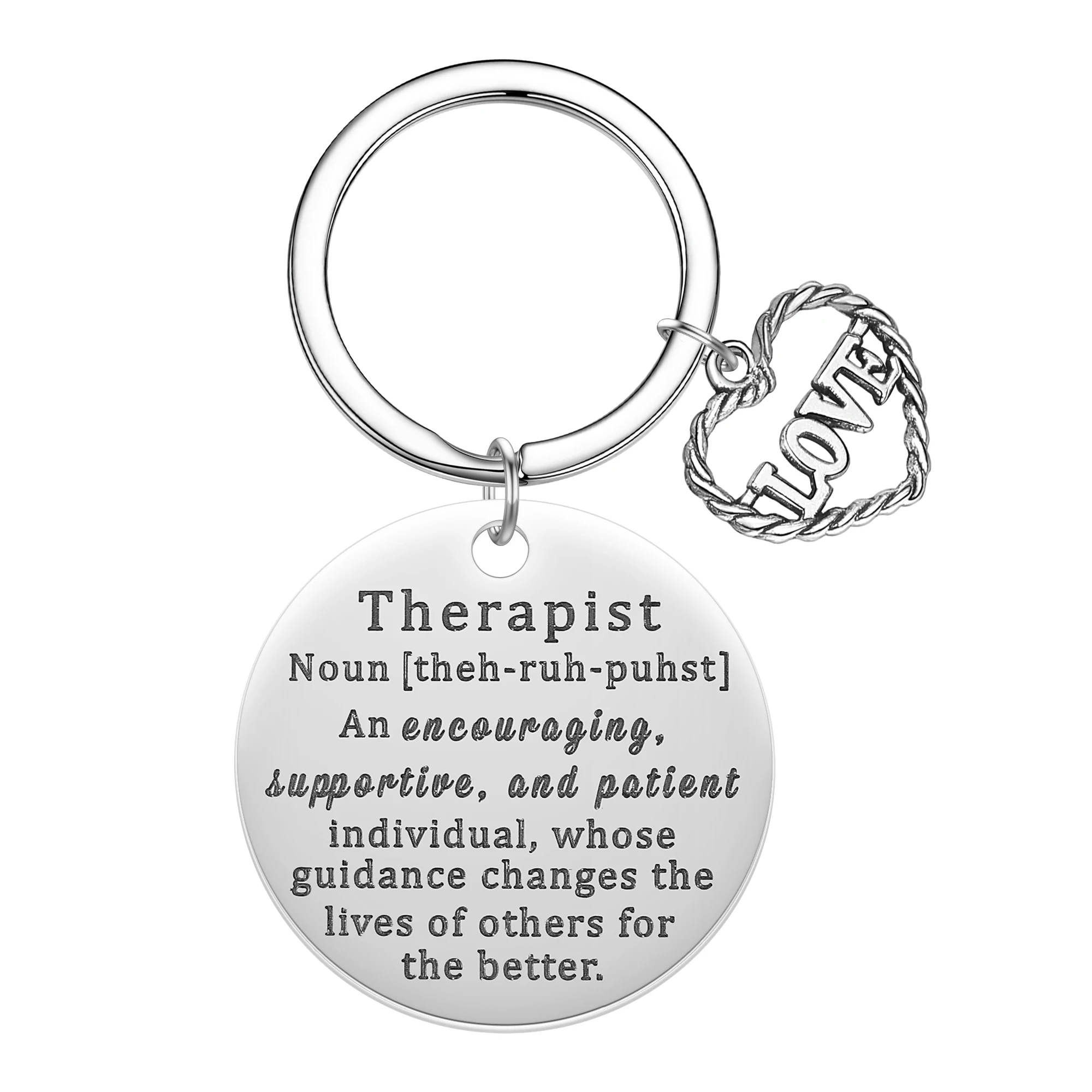 Therapist Noun Keychain Stainless Steel Love Heart Keyring Letter Engraved Key Chains Fashion Car Accessories Ornaments Gift