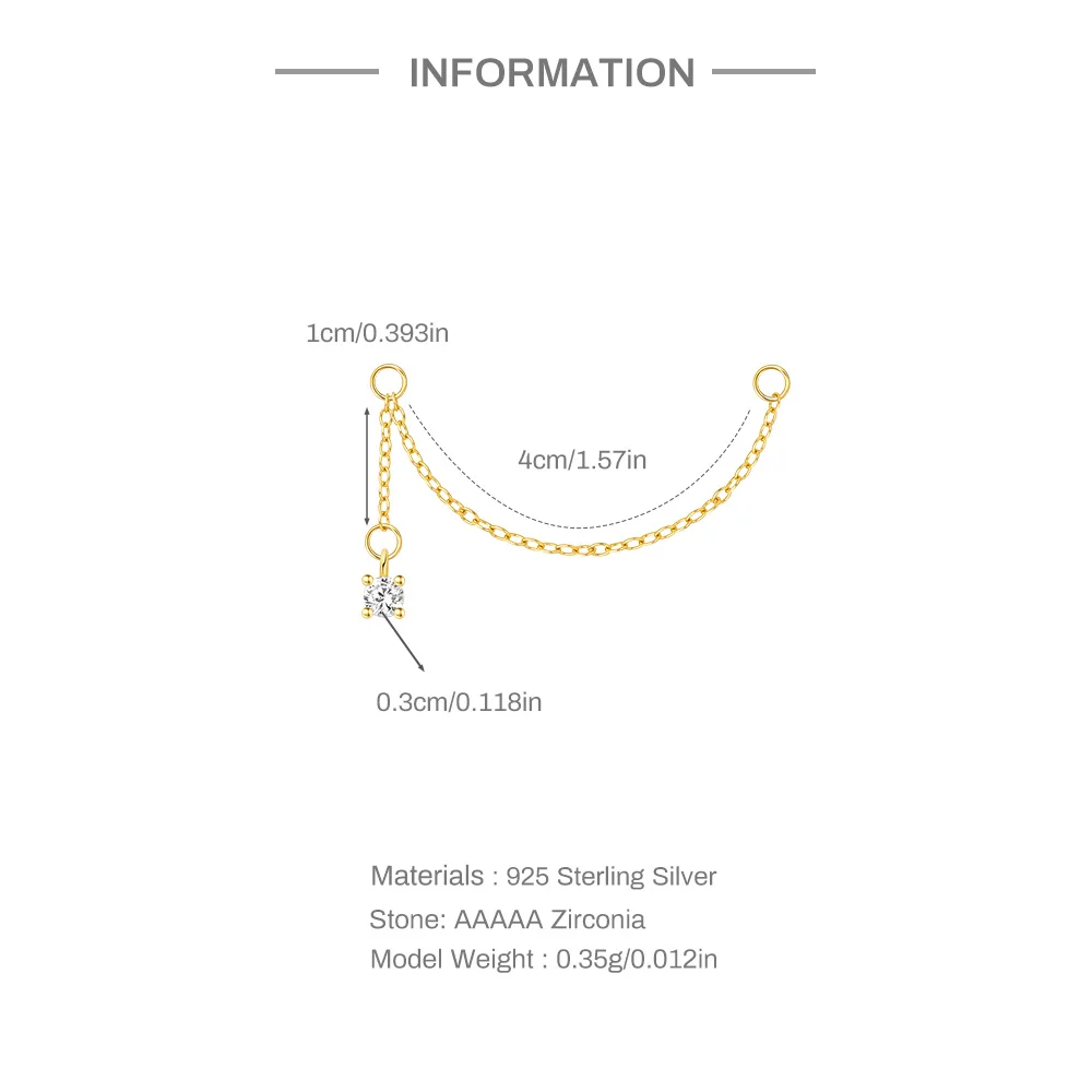 AIDE 925 Sterling Silver 4cm Chain Circel Adjustable Chain For Hoops Piercing Pendientes Rock Punk Jewelry Fit Studs Clips