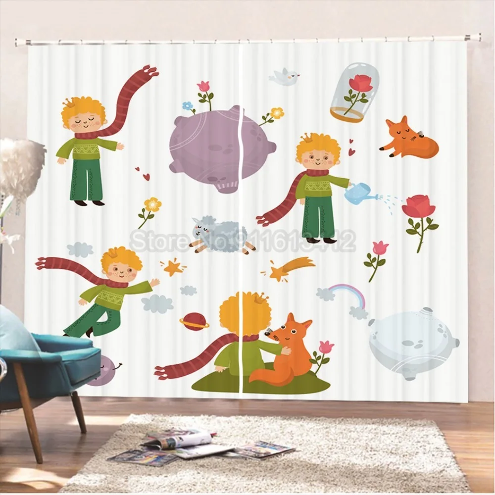 The Little Prince Blackout Curtains 2 Panels Little Boy Curtains 3D Print Home Custom Window Drapes 160x160cm Window Treatments