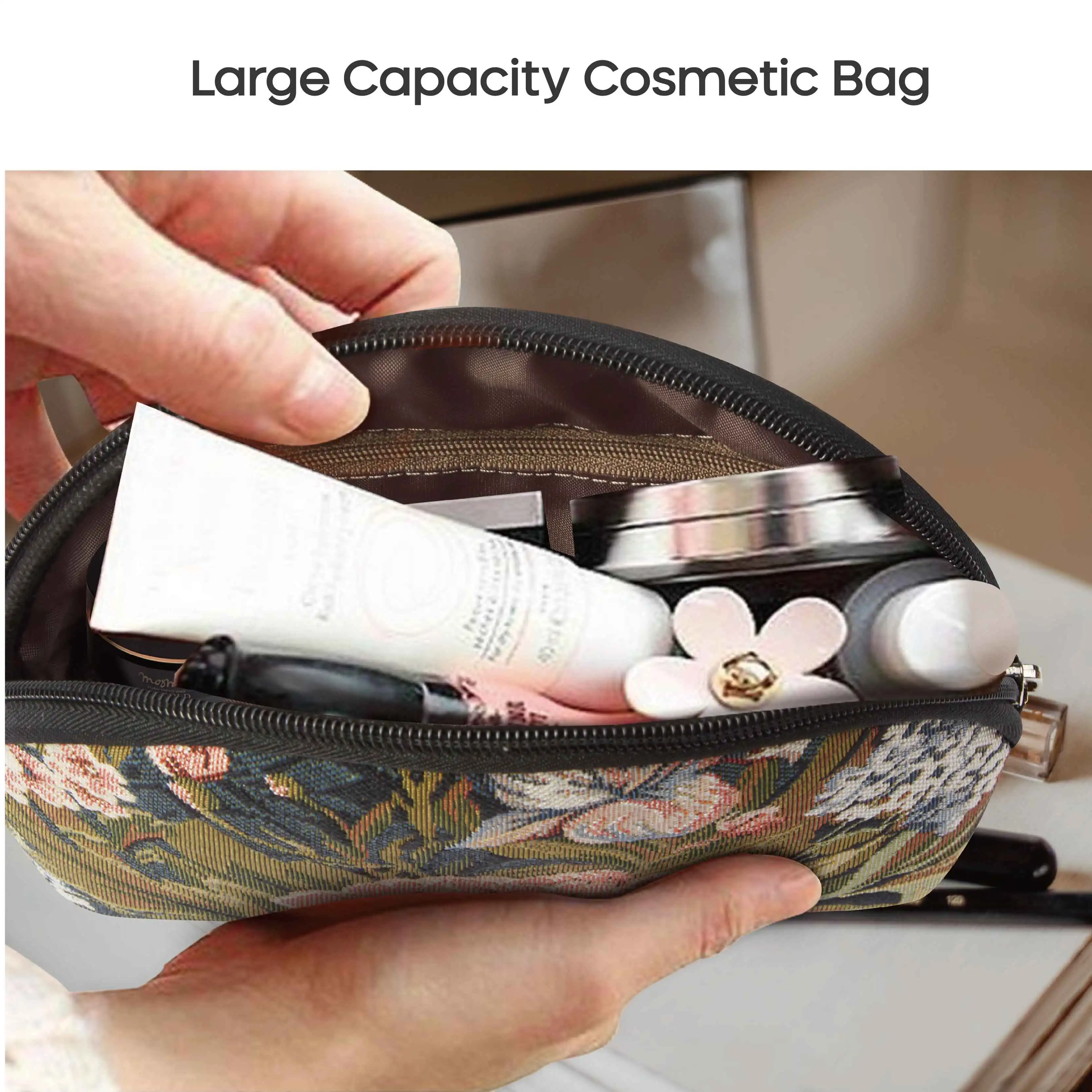 SAJA Tapeçaria Cosmética Bag Mulheres Maquiagem Bag Travel Peony Floral Flower Pattern Make up Storage Organizer Pouch Wallet Beleza Make Up Case Bag Saco feminino para senhoras Zipper Encerramento Tecido Jacquard