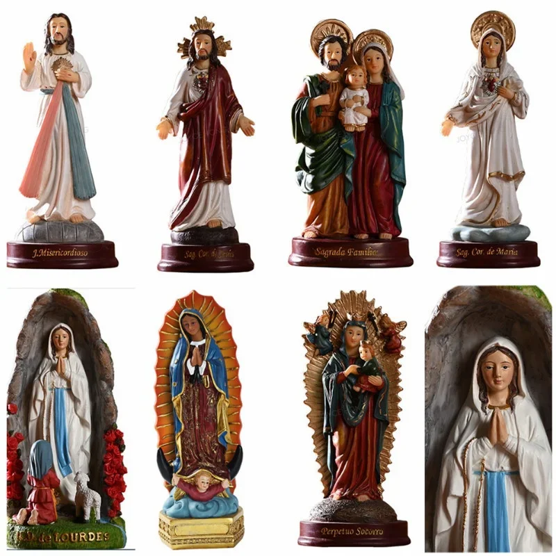 1pc Blessed Saint Virgin Mary Sculpture Jesus Christ Tabletop Statue Figurine Our Lady of Lourds Statue Figures