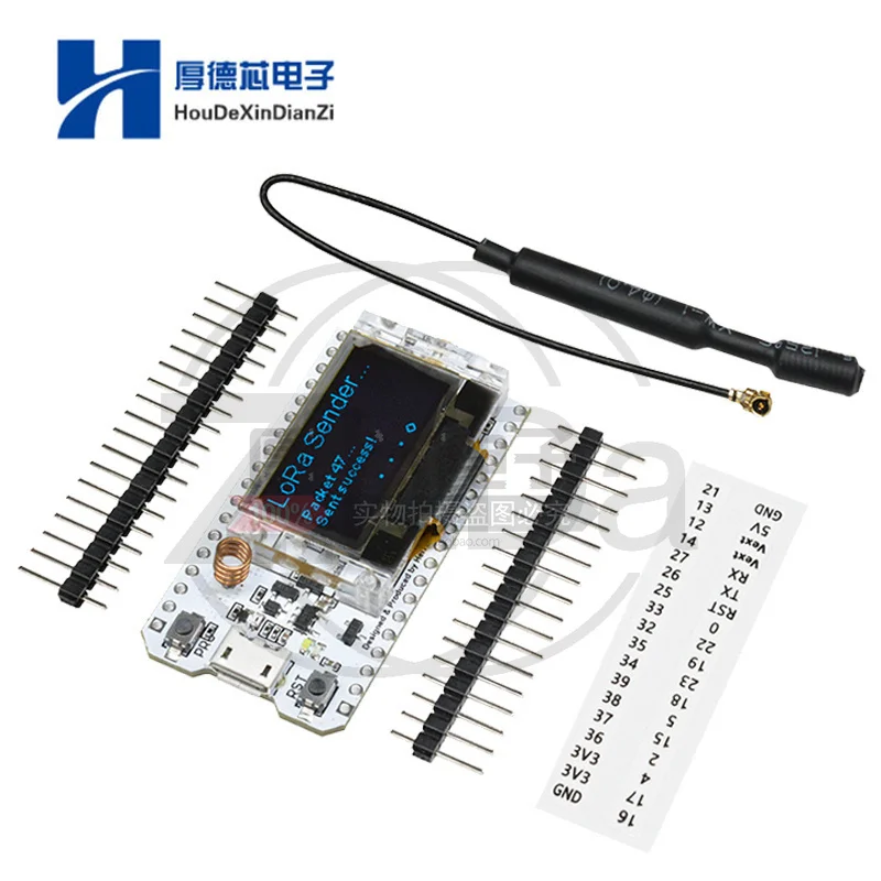 

LoRa IoT Development Board with WiFi, Bluetooth, ESP32, OLED Display, SX1276, 868/915MHz Frequency Module