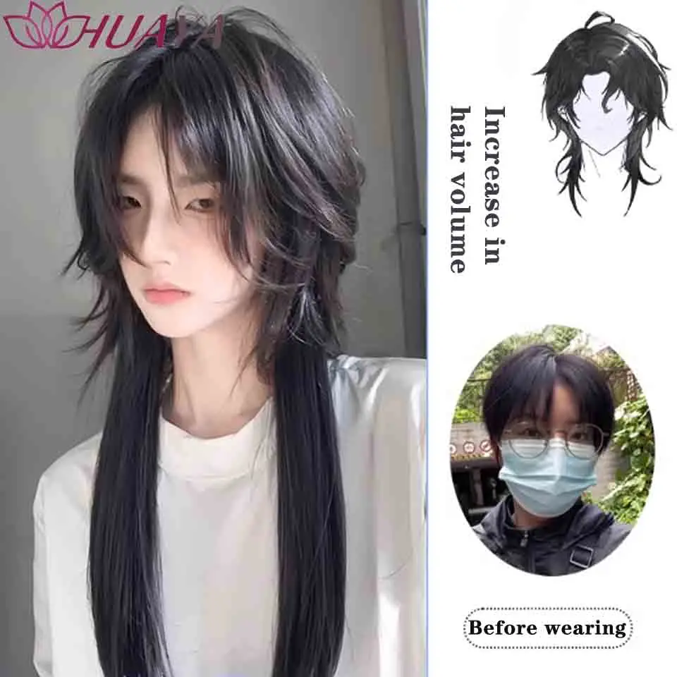 26-inch Synthetic Wig Diffuse Wolf-Tailed Mullet Head Cos Wig Unisex Halloween High Temperature Silk Synthetic Wig Headgear