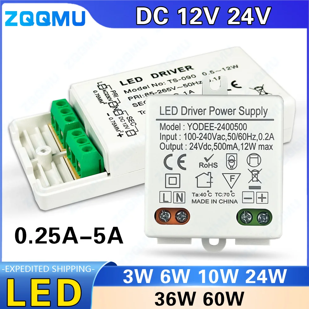 12V 24V LED Driver 3W 6W 12W 24W 36W 50W Constant Current Power Supply 300mA 500mA 600mA 830mA 1000mA 2A 3A 5A Transformer Adapt