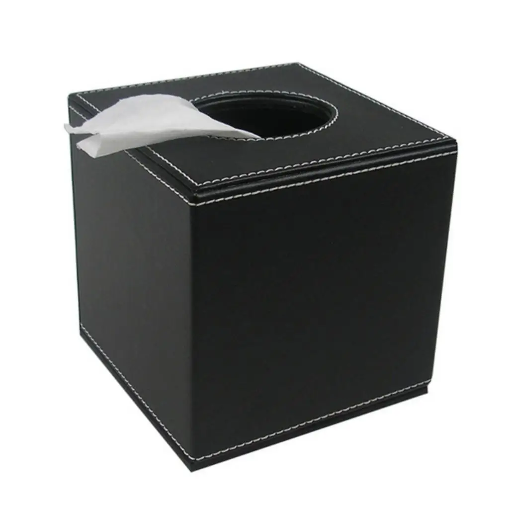 PU Leather Square Facial Tissue Box Cover Elegant Countertop Tissue Container Paper Napkin Holder for Home Living Room