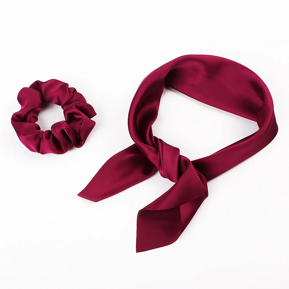 Bohemian Fashion Flower Printed Satin Elastic Long Ribbon Hair Bands Ponytail Scarf Tie Women Scrunchies Accessories solid bow