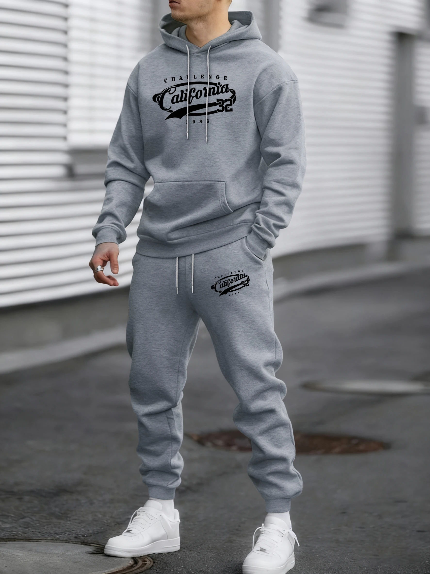 

Challenge California 32 Printing Male Tracksuit Hip Hop Colour Top Fleece Simple Pants Vintage Hoodies Man Loose Basics Clothes