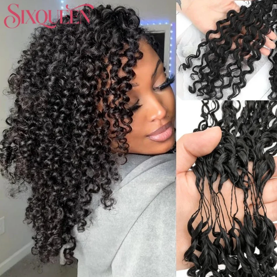 Tight Kinky Curly Crochet Human Hair Extension Water Wave Brazilian Weave Pre Separated Knotless Feather Crochet Hair Bundles Black Deep Wave Curly Human Hair Wigs 30 Inch