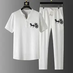 Ensemble haut et pantalon pour hommes, tenue masculine populaire, col en V, boutons, décolleté de la présidence, à lacets, cordon de proximité, 1 ensemble