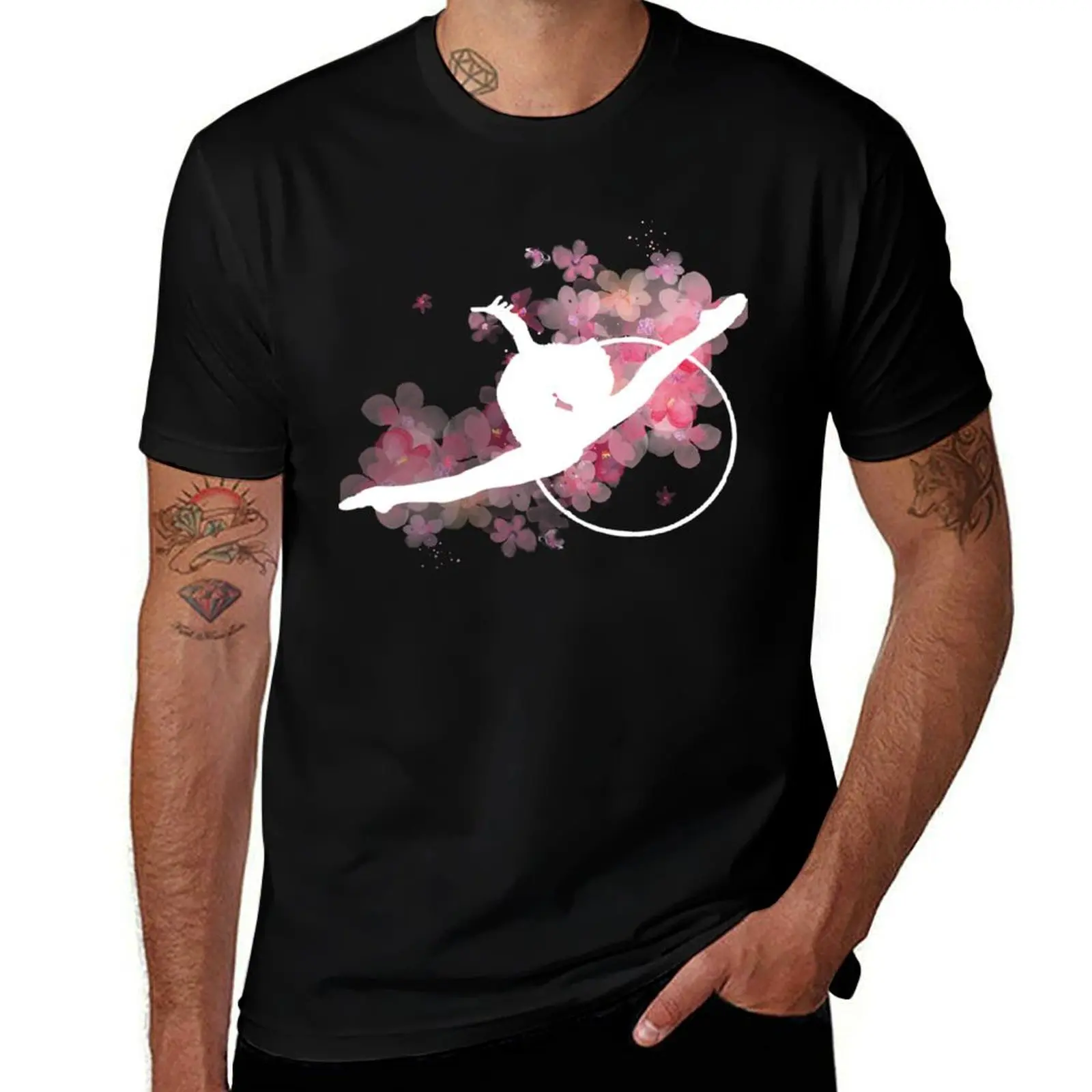 Camiseta blanca de salto de gimnasia rítmica con aro, camiseta para hombre, Camiseta de algodón 100%