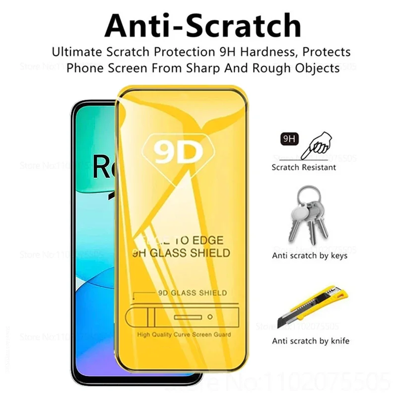 4PCS 9D Screen Protector For Xiaomi Redmi 13 13C 12C 12 Turbo 3 A1 A2 A3 Plus Tempered Glass For Redmi 10C 10A 10 5G 10 9C 9A 9