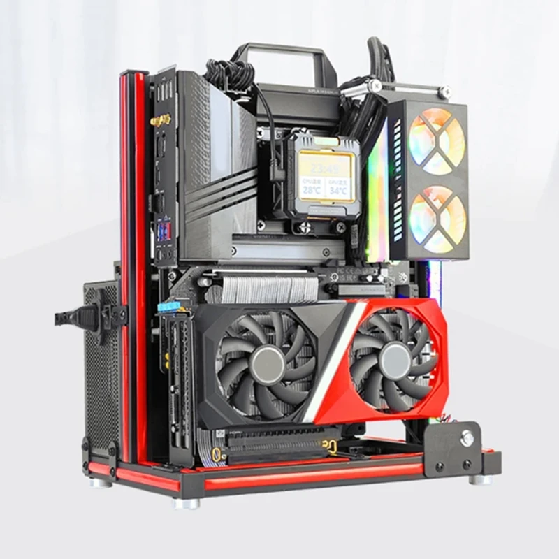 Aluminum Open Frame Case Support ATX/M-ATX Mainboard GPU Mount Horizontally 240 Liquid Cooler Gaming Cabinet