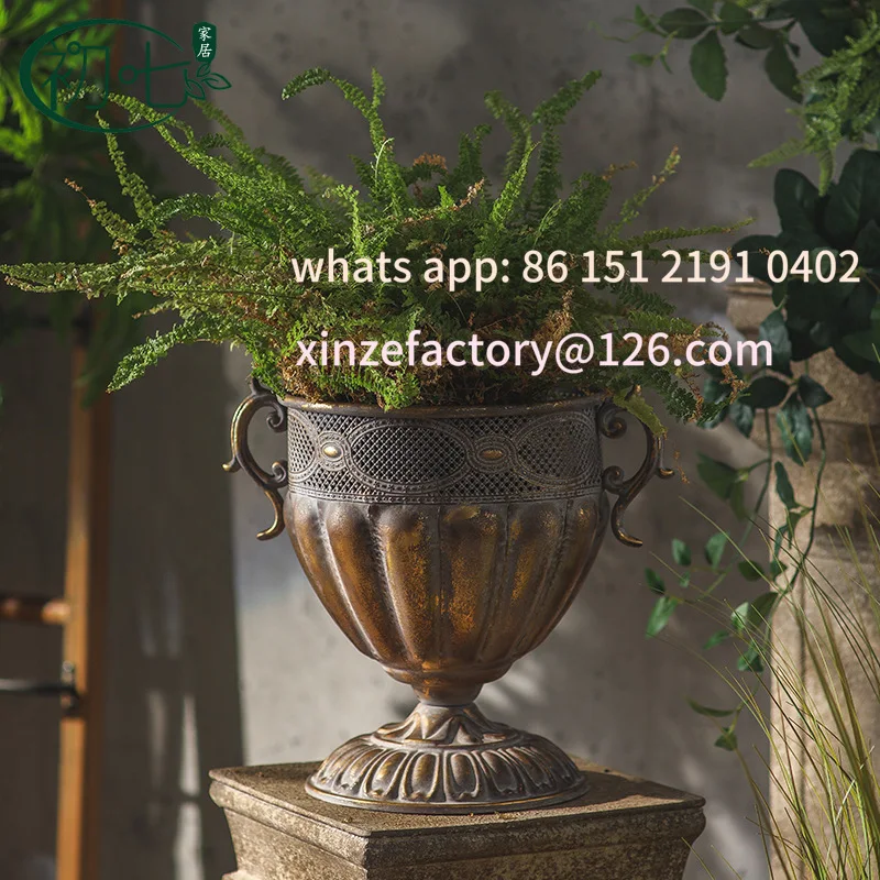 

Customizable European retro old wrought iron flower pot outdoor garden scene decoration wedding metal flower vase ornament