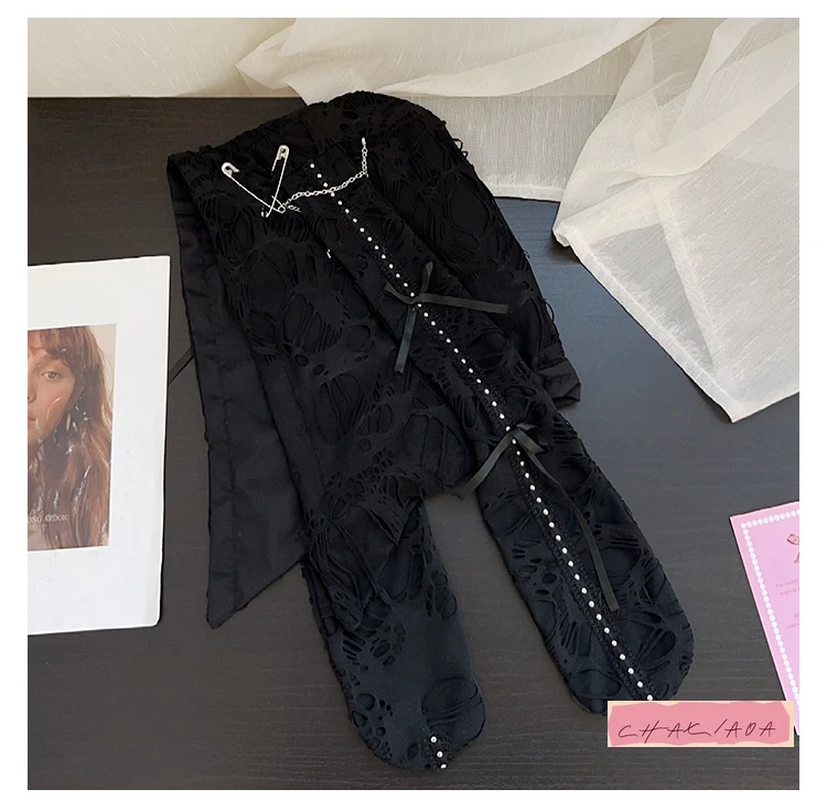 หมวกไหมพรมทรงยาวแบบพังก์ สไตล์วินเทจ ลายรูรั่ว สำหรับเด็ก ฤดูใบไม้ผลิและฤดูใบไม้ร่วง ปี 2025