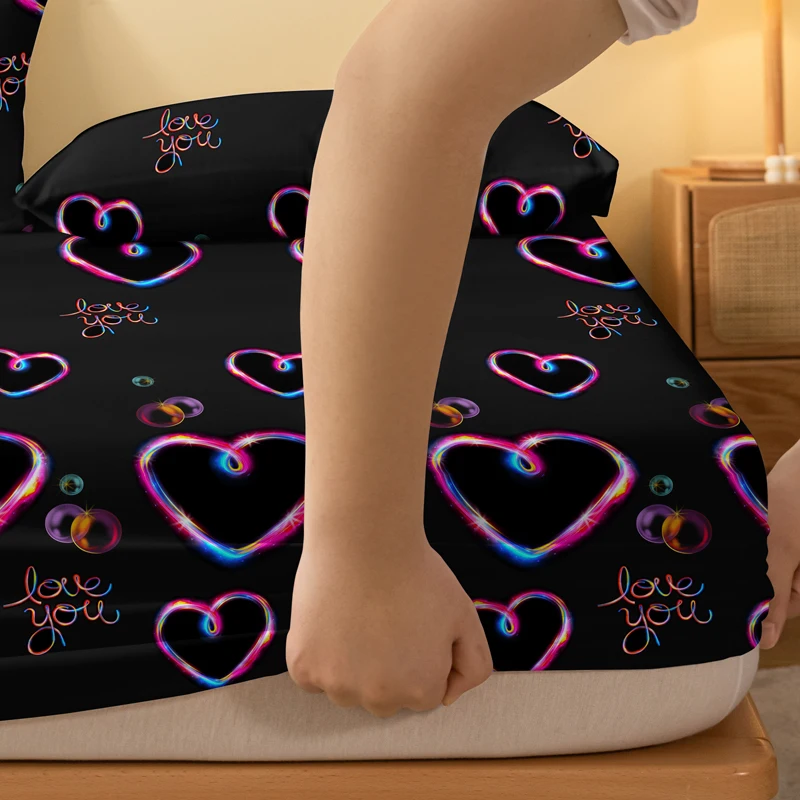 1 Piece of Heart Flashing Emotion Pattern Frosted Bedsheet, Bedroom Printed Bedspread, Bedding (Excluding Pillowcases)