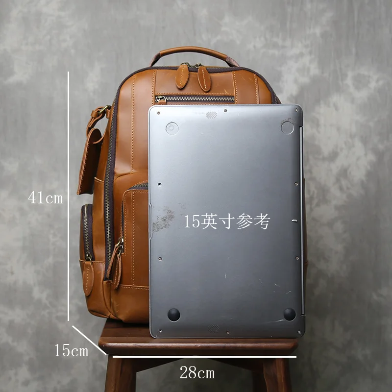 

Retro Leather Men's Backpack Crazy Horse Leather Large Capacity Backpack Top Layer Cowhide Men's Bag Trave Computer Bag
