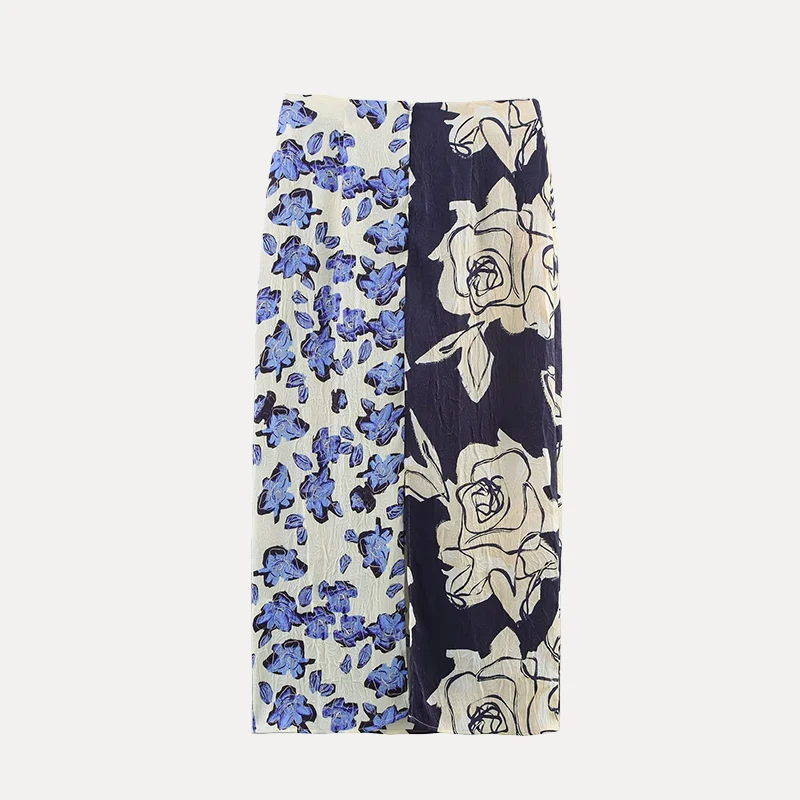 

Ele Satin Print Midi Skirt Women's Faion Summer New Arrival Z Brand Polyester Fiber Regular Thin Midi Skirt