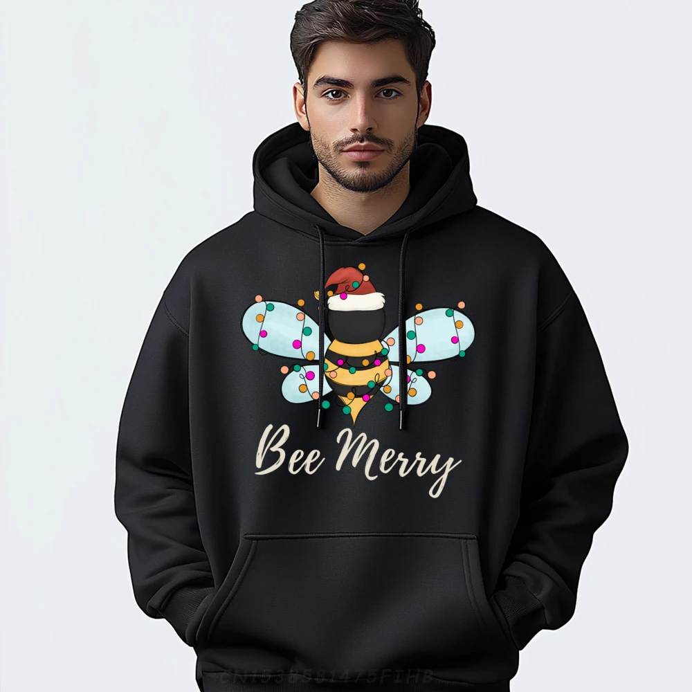 

Bee Merry Christmas Bee Wears Santa Hat Xmas lights Shirts Graphic Tee Cheap Harajuku