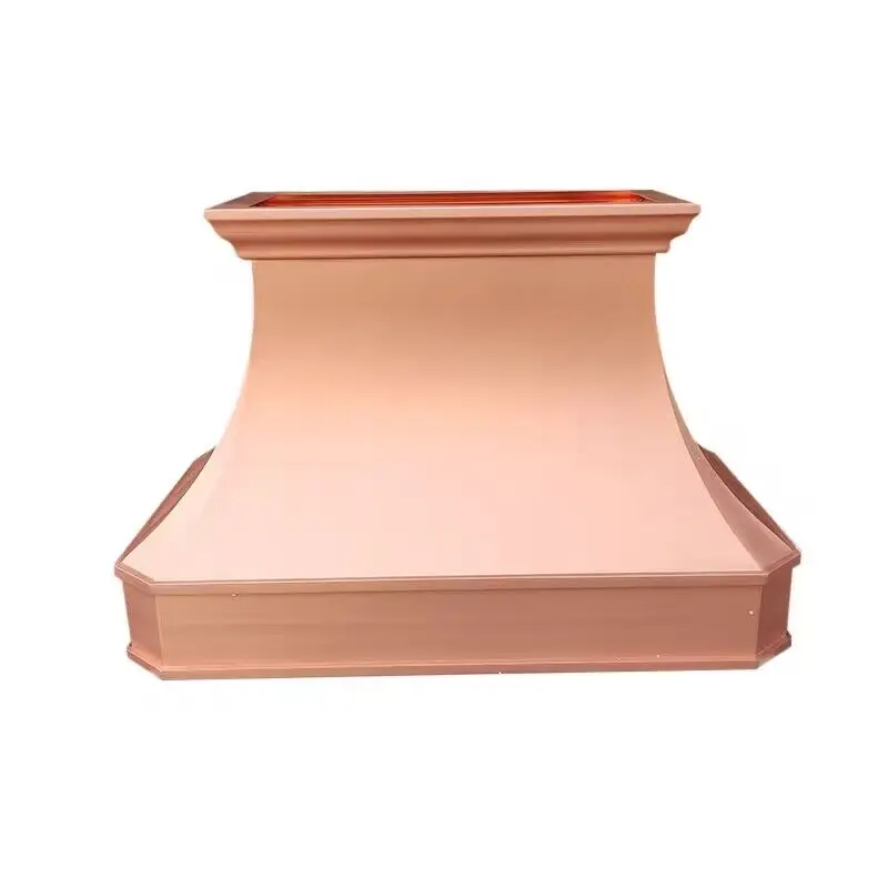 Custom Curved Tapered Bell Brushed Penny Copper Island Chimney Hood Luxury Farmhouse Kitchen Cover Classic Handmade Stove Cover