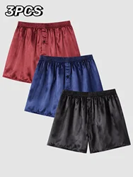 JupiterSecret 3 Pcs Mens Satin Boxer Shorts, Silk Feeling Sleep Shorts With Elastic Waistband