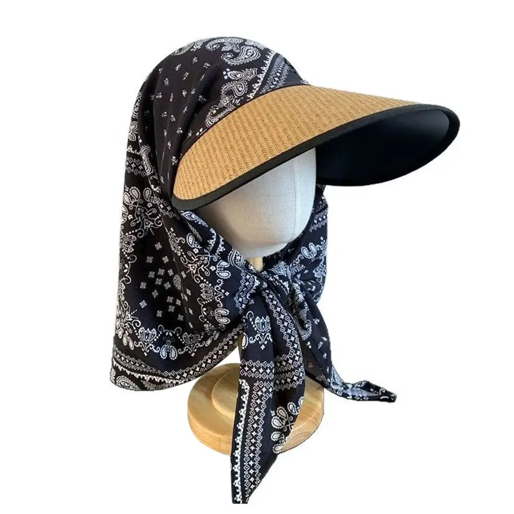 Fashion Empty Top Summer Beach Hat Korean Anti-UV Headscarf Sunscreen Hat Portable Breathable Visor Women Girls