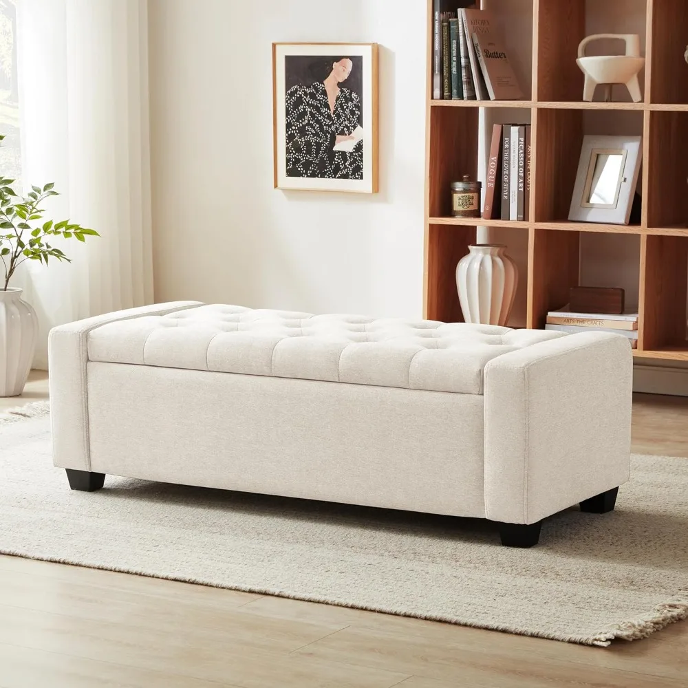 Ottoman with Storage, Storage Ottoman Bench with Safety Hinge, Upholstered Storage Bench with Seating for Bedroom, Living Room