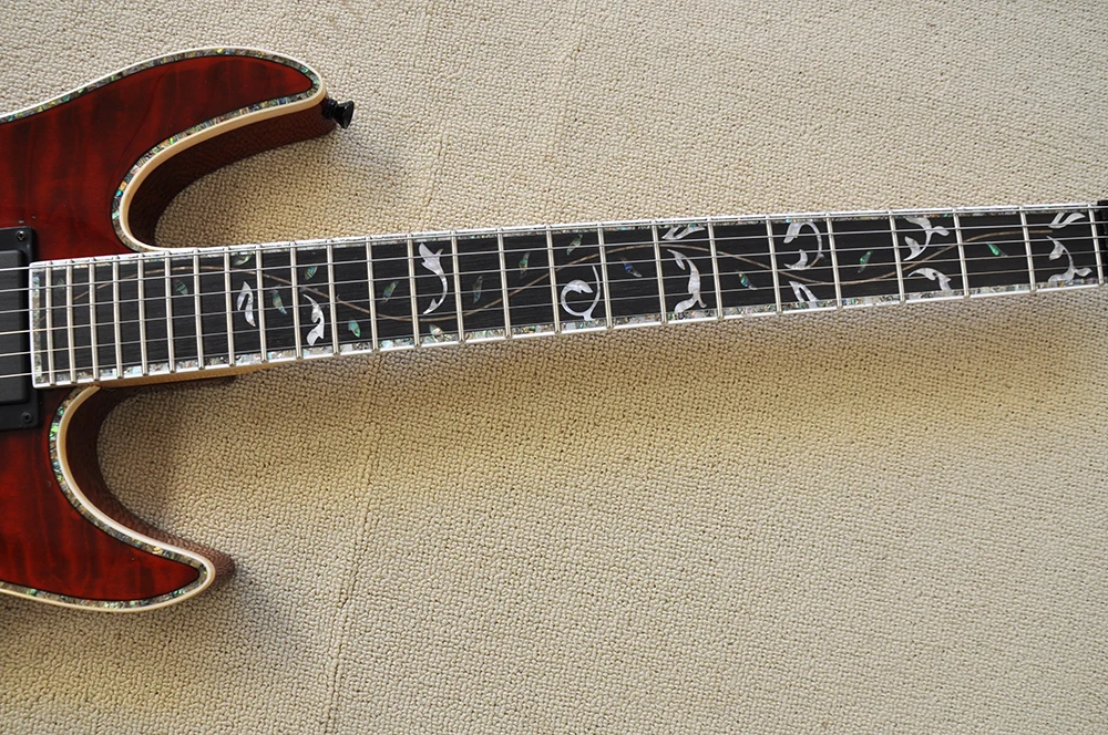 Red Headless Electric Guitar with Abalone Inlay,Rosewood Fretboard,Customized Logo/Color Available