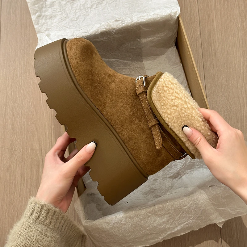 الشتاء مكتنزة منصة كعب النساء الفراء الثلوج الأحذية موجزة الارتفاع زيادة الانزلاق على الأحذية السيدات الراحة الدافئة القطن الجوارب القصيرة