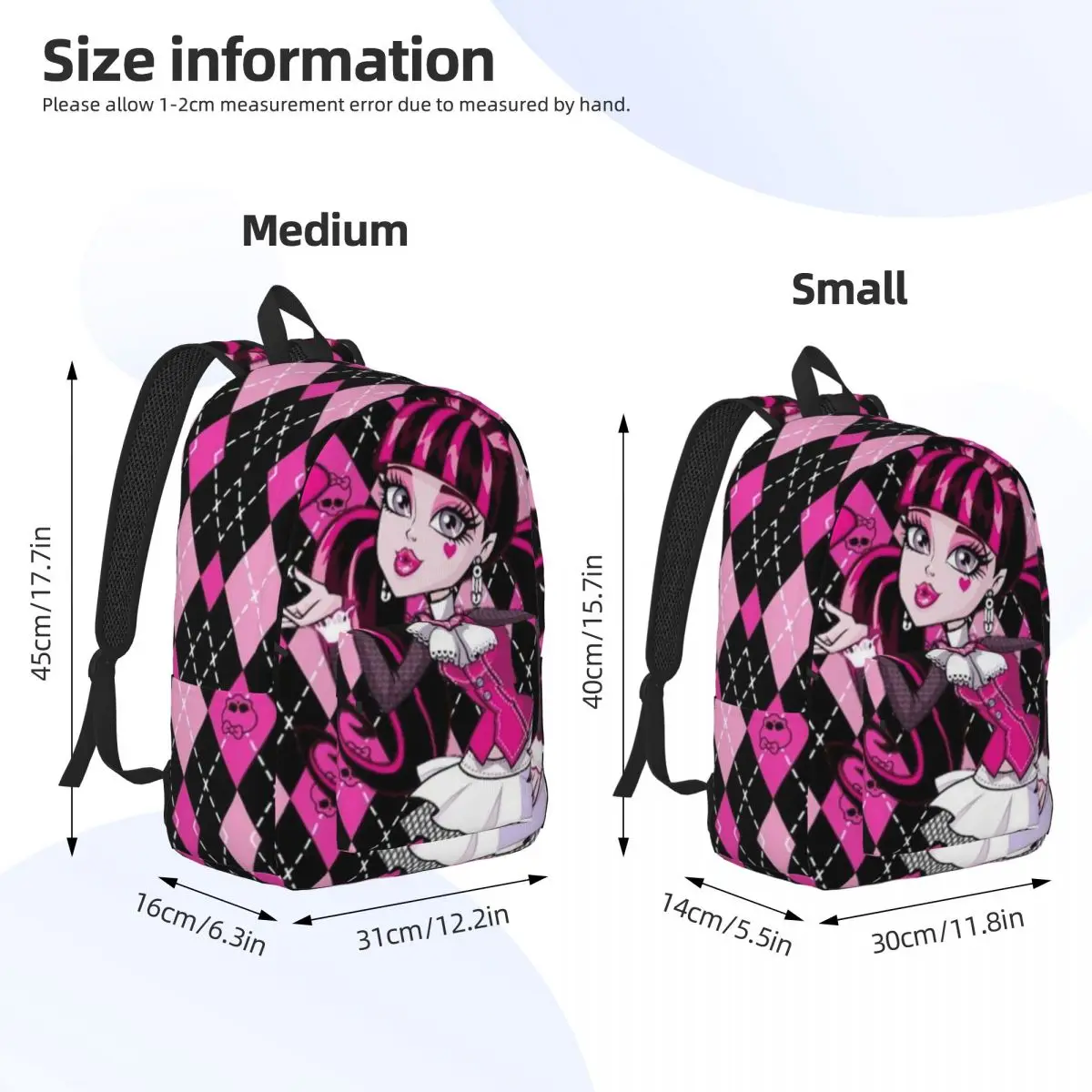 Dráculaura mochila para homens mulheres casual trabalho do ensino médio daypack monster high computador portátil sacos de lona leve