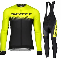 SCOTT Men's Cycling Clothing Clothes Long Sleeve Man Maillot Jersey Leg Set Bicycle Sleve Breathable Mtb Pants Bib Automn Autumn