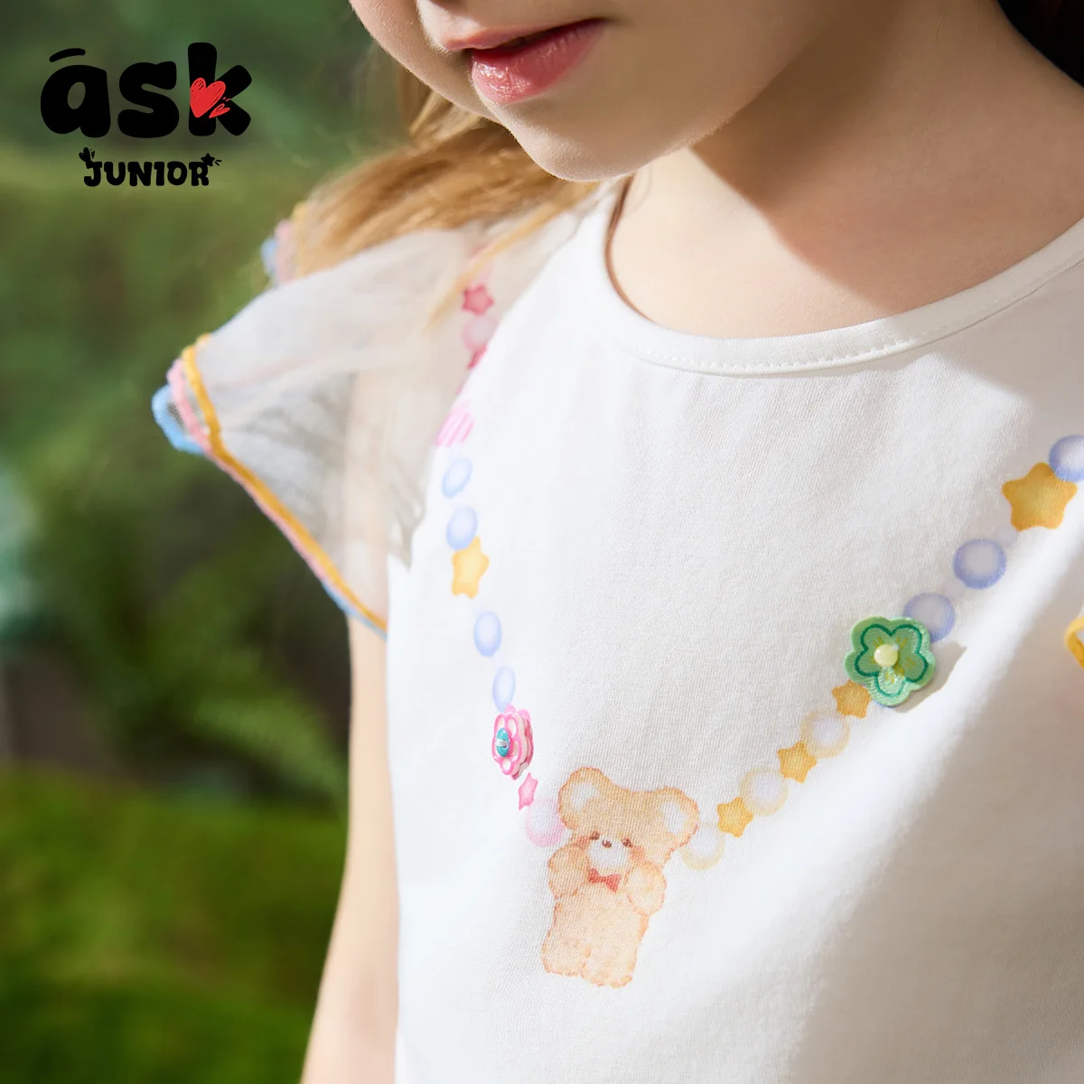 تي شيرت قصير الأكمام شبكي متباين الألوان لطيف للفتيات الصغيرات #5