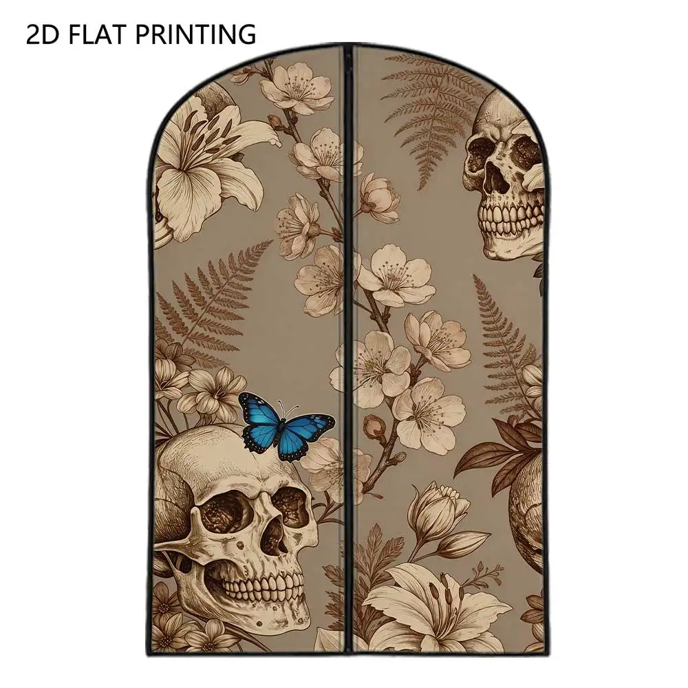 1pc Skull Floral Compressed Dust Cover Clothes Compression Hanging Storage Bag Household Wardrobe Organizer
