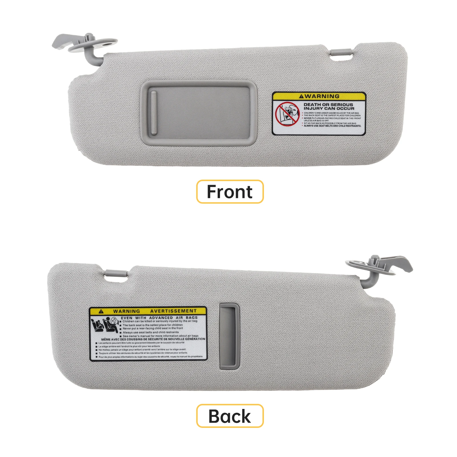 852103X000TX Left Driver Side Gray Interior - Safe Rounded Edge Car Sun Visor Replacement Fit for Hyundai Elantra with Pry Bar