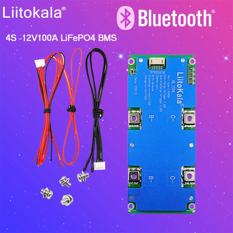 LiitoKala 4S-12V100A Smart BMS Lifepo4 4S Bluetooth Solar Inverter System LFP Energy Storage BT EV RV Built-in  