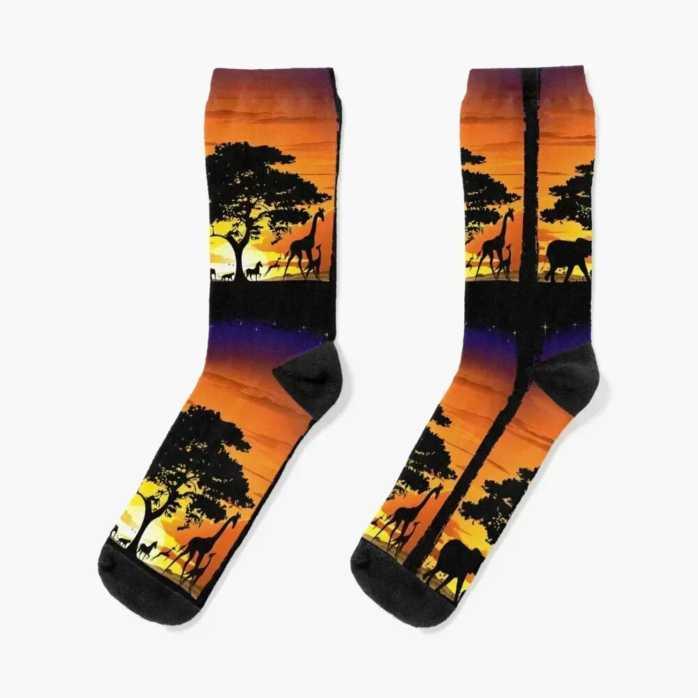 

Wild Animals on African Savanna Sunset Socks funny gifts sheer new year Men Socks Luxury Brand Women's