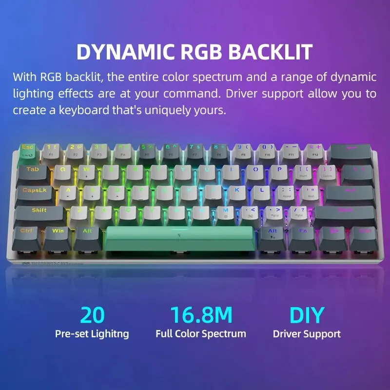 Machenike K500-B61 Mini 2 Mechanical Keybaord 60% Form Factor 61 Key Wired Gaming Keybaord Hot-Swappable NKRO RGB Backlit For PC images - 6
