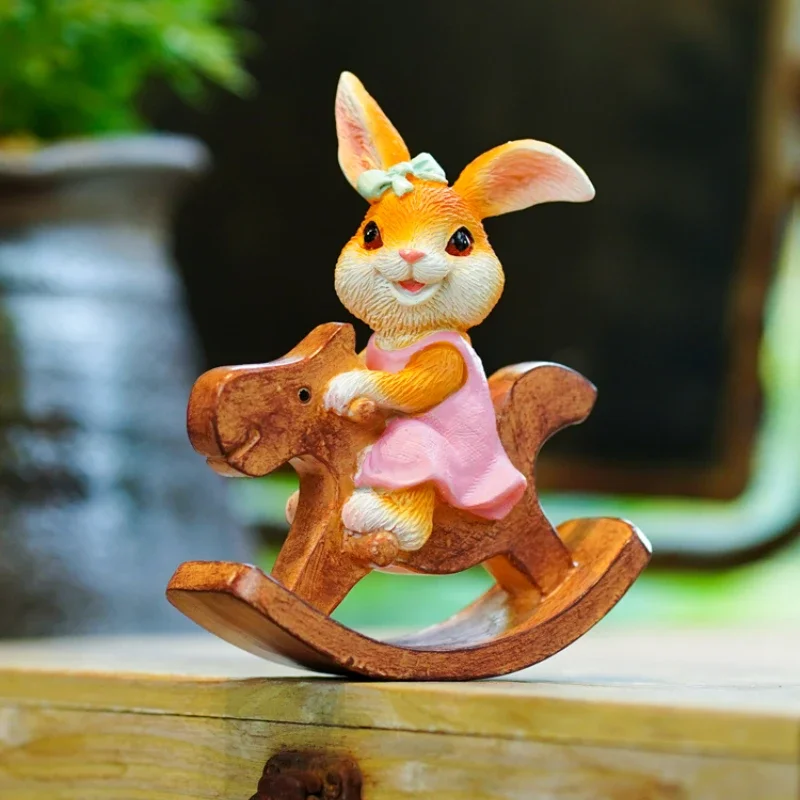 

Cute Rabbit Rocking Horse Decoration Desktop Home Ornament Furnishing Garden Garden Landscape
