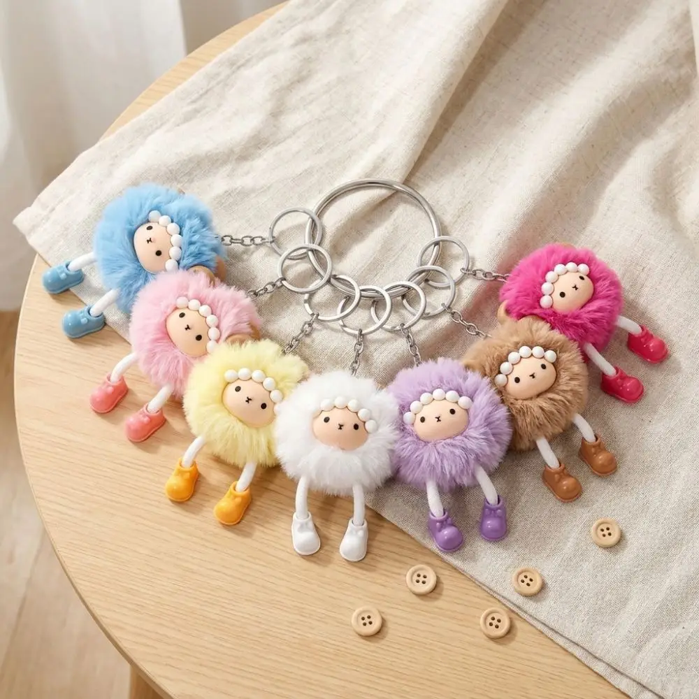 Soft Touch Cute Plush Lamb Keychain Kawaii Colorful Fluffy Sheep Bag Charm Zodiac Sheep Handmade Sheep Figure Ball Pendant