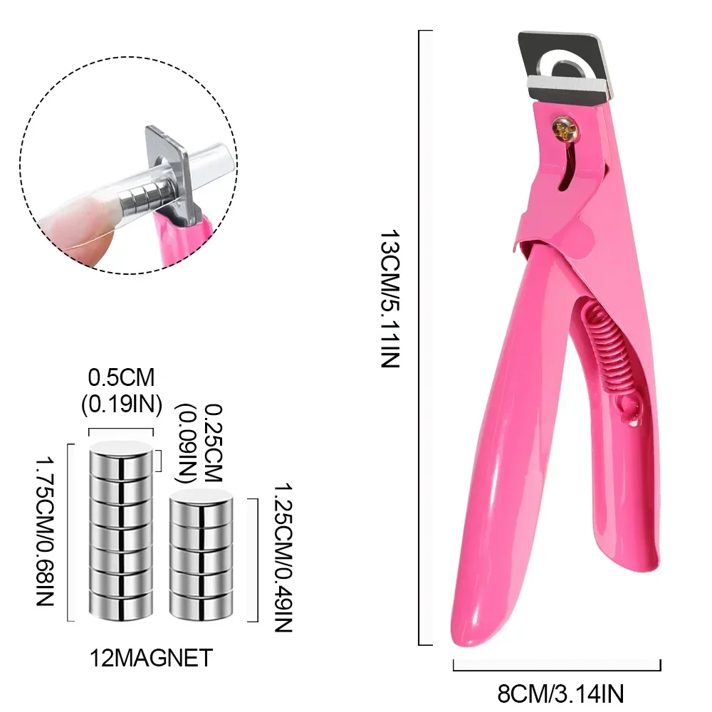 Cortador de uñas acrílico, tijeras cortadoras de acero inoxidable, punta en U, herramientas de manicura, Kit de corte recto con imán de 12 Uds.