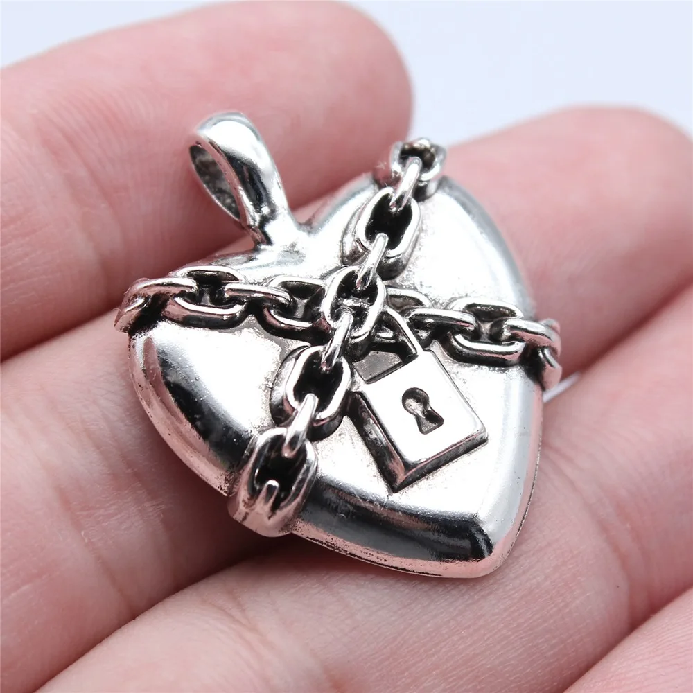 WYSIWYG 5 sztuk 26x33mm antyczne srebro kolor gotycki łańcuszek zamek serce Charms wisiorek dla DIY tworzenia biżuterii