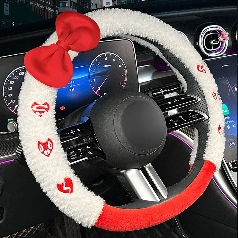 

Round D-Shaped Steering Wheel Cover Cute Ladies Car Decoration Autumn and Winter Warm Fashionable Car Decoration Bow Gift