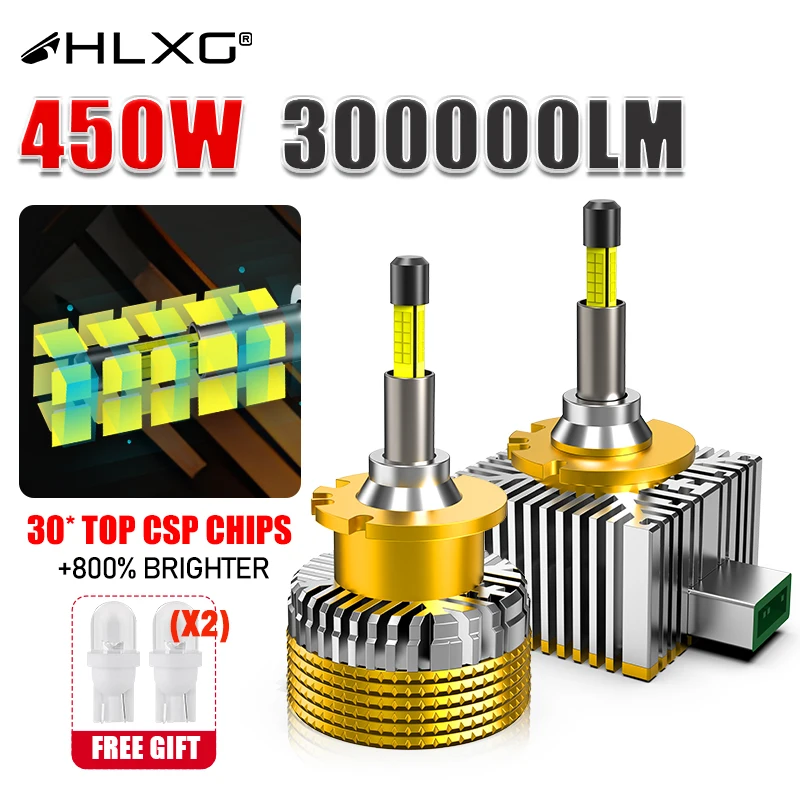 hlxg 360 Led D1S D3S Headlight Canbus D2S D4S 1:1 Xenon Lights Turbo LED Four-Side 30pc CSP Chips Plug and Play D1R D2R 6000K