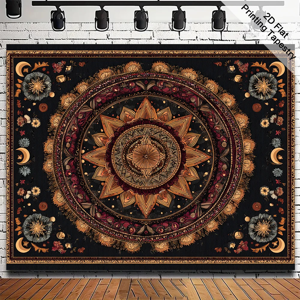 2D Plano - Una Tela de Mandala Bohemia, un Tela Decorativa para Fondos, Ideal para Entornos de Fotografía Vintage en Decoración