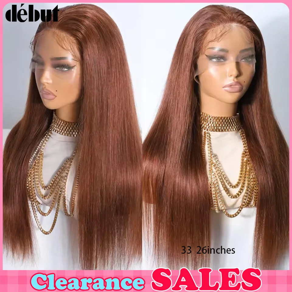 

Парик с прямым краем из натуральных волос 13x5, красноватый, коричневый, 4XL, роскошный, гладкий и естественный вид, элегантный HD-парик с фронтальной сеткой, предварительно снятая линия роста волос