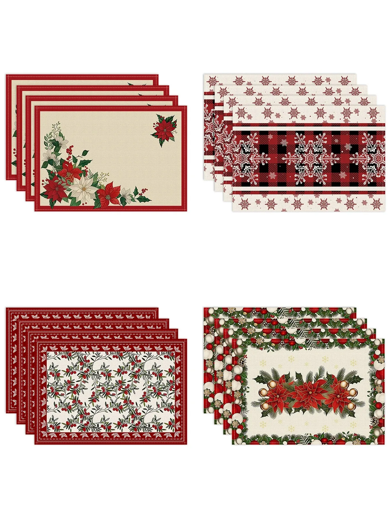 Verschiedene Weihnachts-Tischsets mit Blumenmuster, kariert, für Urlaub, Party, Familie, Abendessen, Küche, Dekoration, gemütliche, langlebige Tischsets
