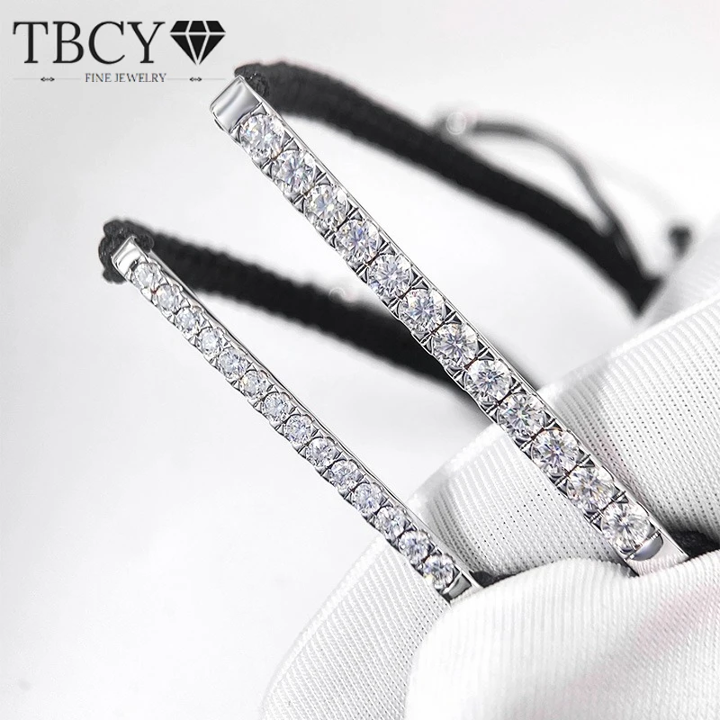 TBCYD 2/3mm Adjustable Moissanite Braided Rope Moissanite Bracelet S925 Sterling Silver For Men Women GRA Hip Hop Jewelry