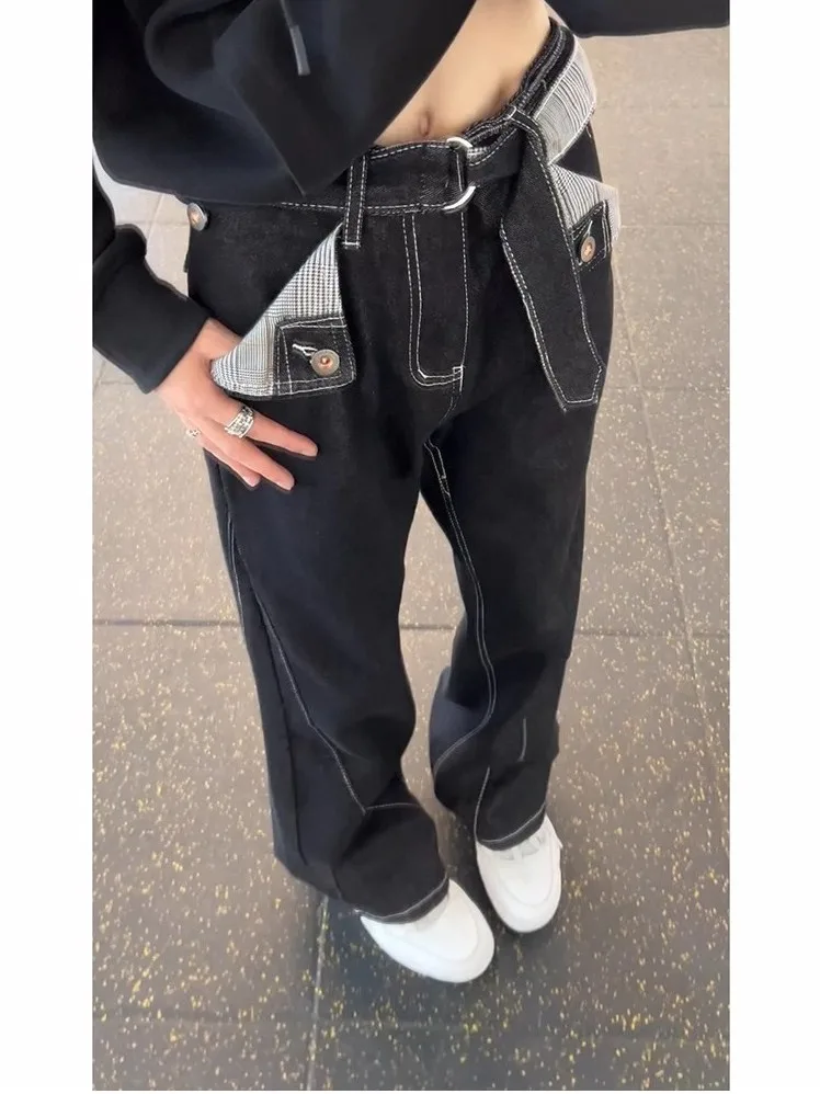 

Мужские джинсы из натуральной кожи и денима, американского кроя, повседневные, прямые, свободные, широкие брюки, модные