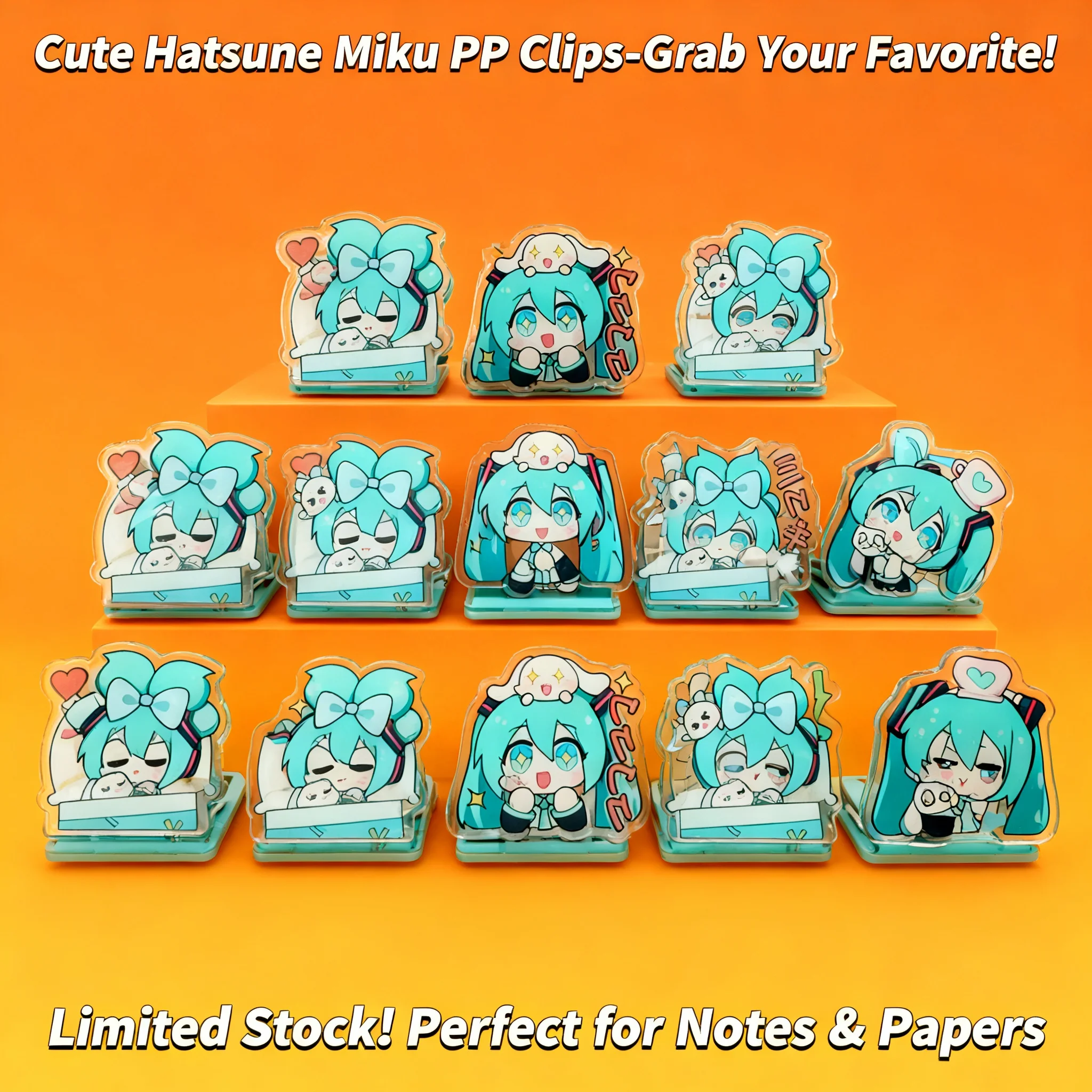 

Hatsune Miku Cute Cartoon Creative PP Clip Acrylic File Folder Double Sided Memo Clip Stationery Accessories Anime Character