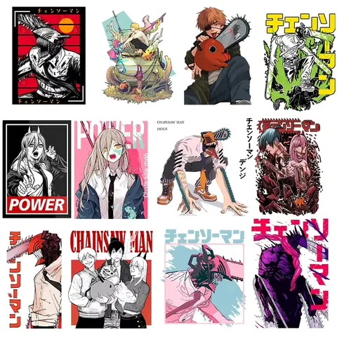 2pcs 전기 톱 남자 철 옷에 대 한 열 전송 비닐 스티커에 대 한 애니메이션 만화 패치 의류 배지 빨 수있는 뜨거운 열